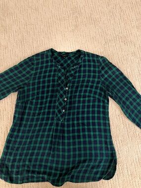 Talbots Green and Navy Plaid Henley Tunic